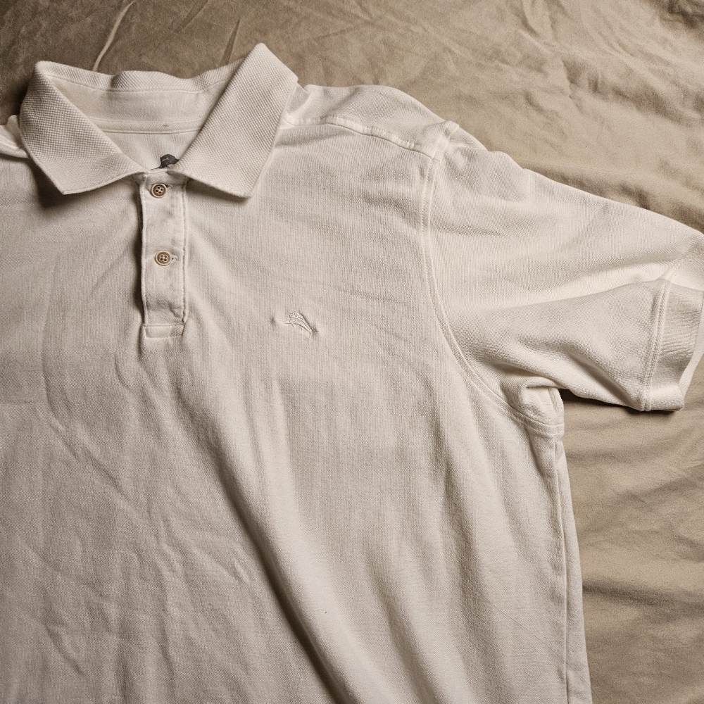TOMMY BAHAMA Polo Shirt Mens XL White 100% Cotton Short Sleeve Golf Beach Marlin